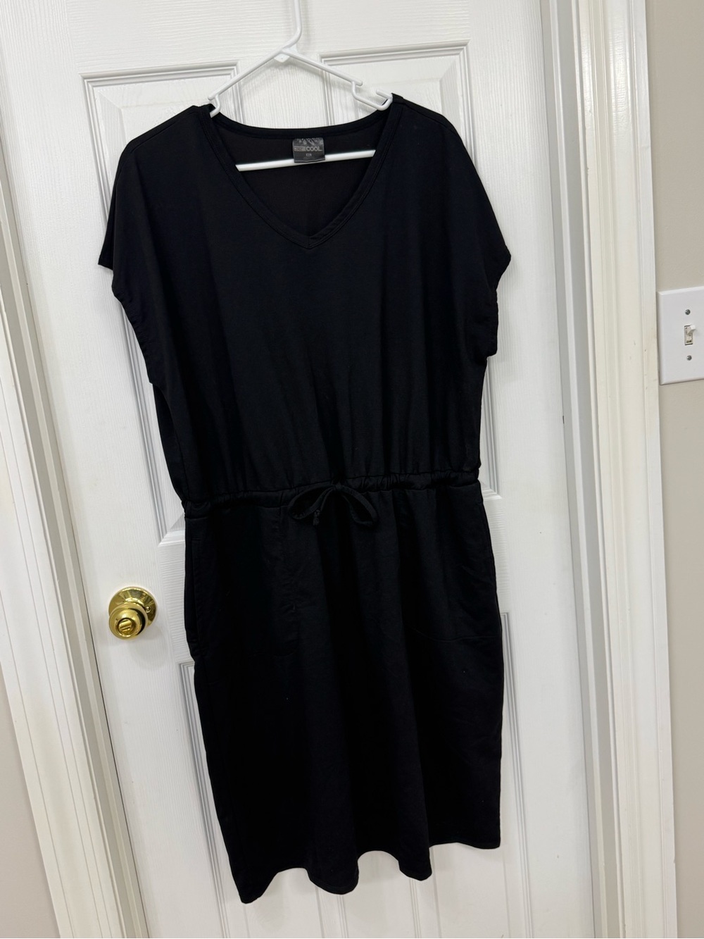 Black Drawstring V-Neck Women’s Dress